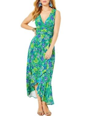 LILLY PULITZER Moana Wrap Maxi Dress Botanical Green In A Flutter Size S NWT